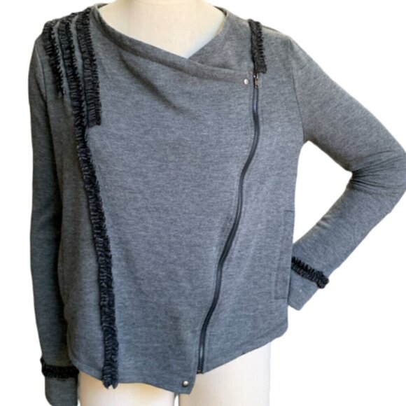 Mystree Asymmetric Zip Jacket Ruffle Accent Sz M Gray #53B - Picture 4 of 10